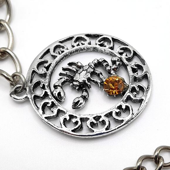 Vintage Zodiac Rhinestone Belt, Six Signs, 40 Inches, Silver Tone - Picture 2 of 10